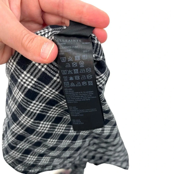 AllSaints Petro Shirt Button Down‎ Long Sleeve Flannel Check Black Size Medium - Picture 10 of 11